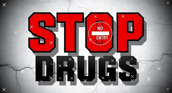 Red and black stop sign with no entry symbol on cracked background