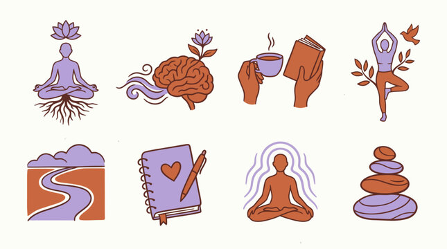 A curated collection of visual metaphors for mindful living, personal growth, and the journey toward inner harmony, encompassing meditation, reflection, and holistic wellness