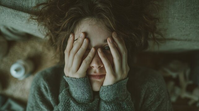 Exhausted young mother lying on the floor at home, expressing postpartum depression and emotional burnout
