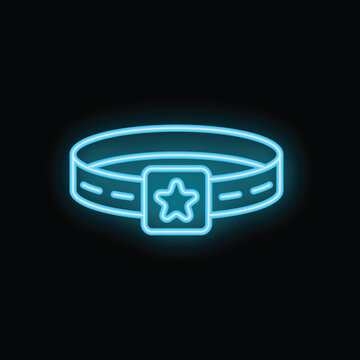 Glowing neon icon of champion belt with star for mobile app on black background