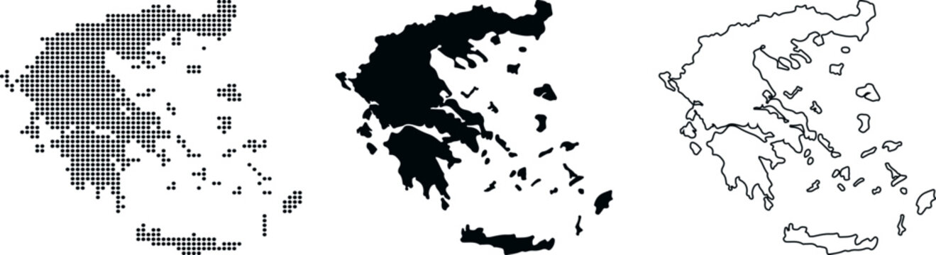Greece map set dotted silhouette and outline on white background country Europe