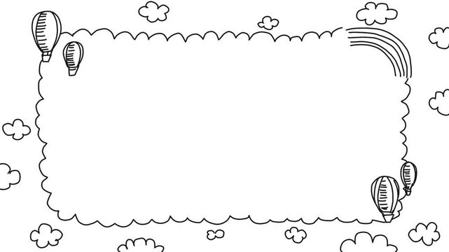 Hand-Drawn Doodle Frame with Hot Air Balloons and Rainbow Animation