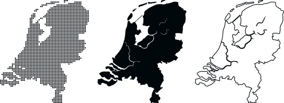 Netherlands Country Map Outline Dotted Silhouette and Contour Line vector illustration
