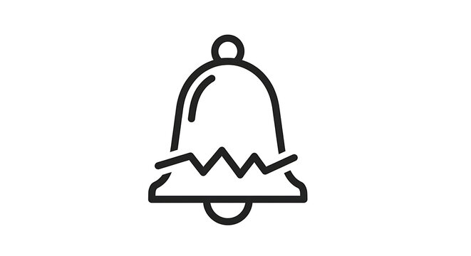 A simple black line drawing of a broken bell on a white background