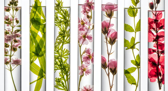 Collection of Botanical Specimens in Test Tubes for Scientific Research