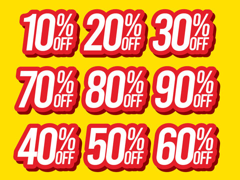 Sale Percentage Stickers Set with Comic Style Typography