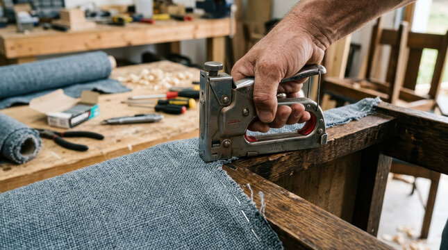 Staple gun hand upholstery fabric wood workshop repair craft