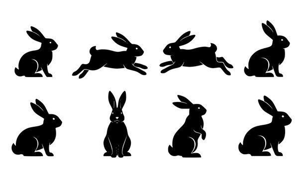 Easter bunny silhouette vector set with wildlife rabbit poses for greeting card and seasonal holiday design