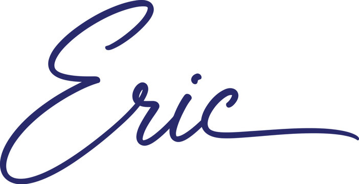 A signature of the name Eric in blue ink on a white background