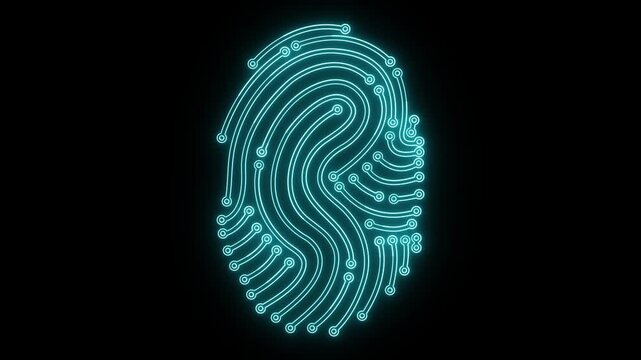 Futuristic digital fingerprint animation scanning for biometric identification and secure access. Representing concepts of cybersecurity. Surveillance. And advanced technological crime investigation
