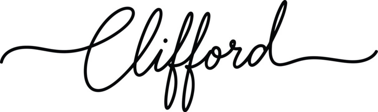 A elegant black cursive signature of the name Clifford on a plain white background