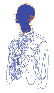 Abstract Line Portrait Of A Man With Tangled Silhouette Evoking Introspection And Confusion
