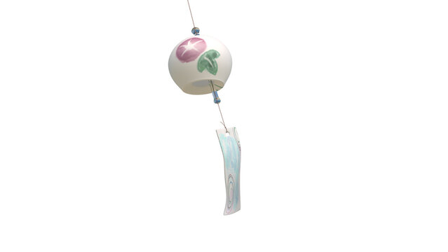 Traditional Japanese glass wind chime with morning glory pattern transparent background