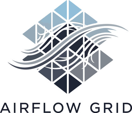 A modern logo design for a company called Airflow Grid with a geometric pattern and stylized wind flow