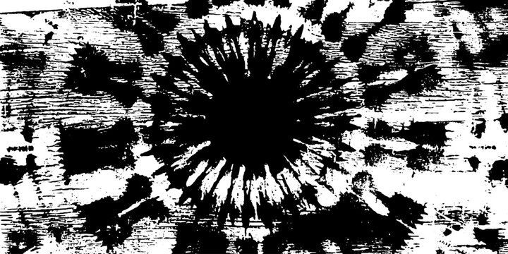Rosette pattern burned into distressed wooden plank surface