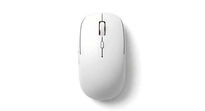 Modern white wireless computer mouse top view with computer wireless technology peripheral equipment hardware accessory electronics minimalist