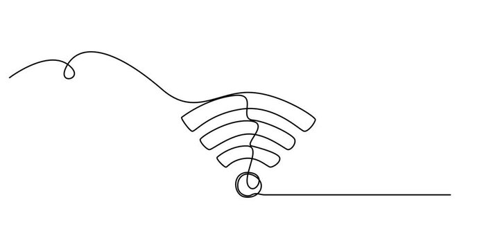 Animated self drawing of continuous line draw. WI-FI signal icon. Full length one line animation. 4K, Animated self drawing of continuous line draw WI-FI wireless connection signal and shared internet