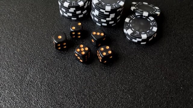 Poker is a casino game played with dice and chips. Five dice poker as a background for your design
