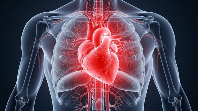 Detailed 3D illustration of human heart and lungs anatomy highlighting cardiovascular system
