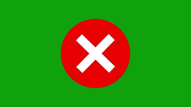 Red X letter, Prohibition, Error, Wrong marker icon, cross mark icon animation, Wrong, Error. Failed icon animation, Stop or close Icon chroma key background.