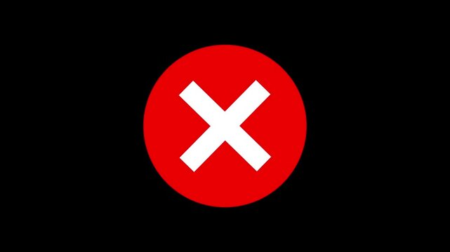 Red X letter, Prohibition, Error, Wrong marker icon, cross mark icon animation, Wrong, Error. Failed icon animation, Stop or close Icon chroma key background.