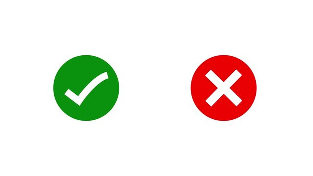 Video footage of yes or no, true or false with alpha channel. check mark and cross mark signs icon animation, pop-up green check mark and red cross X symbol. Green check mark and red cross mark icon