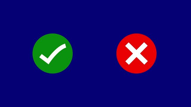 Video footage of yes or no, true or false with alpha channel. check mark and cross mark signs icon animation, pop-up green check mark and red cross X symbol. Green check mark and red cross mark icon