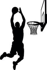 Black silhouette of a basketball player dunking near a hoop © GT Designs