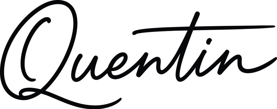 A stylized black signature of the name Quentin on a white background
