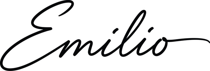 Obraz premium A elegant black signature of the name Emilio on a white background