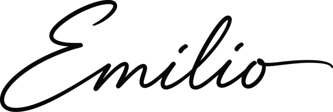 A elegant black signature of the name Emilio on a white background
