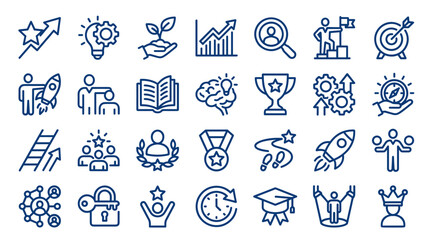 Fototapeta premium Collection of business and success icons representing growth strategy startup achievement and career development concepts