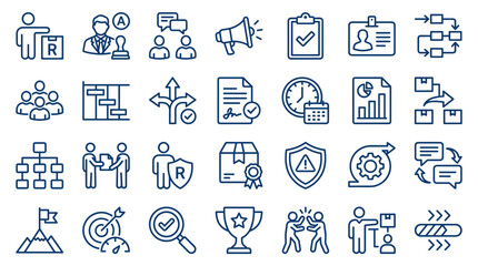Fototapeta premium Business process icons set for project management strategy planning workflow and team collaboration concepts