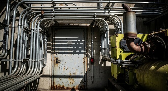 Industrial Electrical Conduit System Above Metal Door