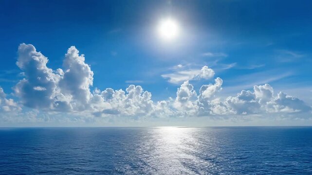 A calming and expansive ocean view under a brilliant sky evokes feelings of peace and opportunity. Perfect for travel blogs, wellness campaigns, or re