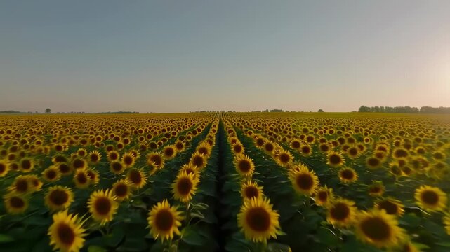 Expansive sunflower field stretching to the horizon