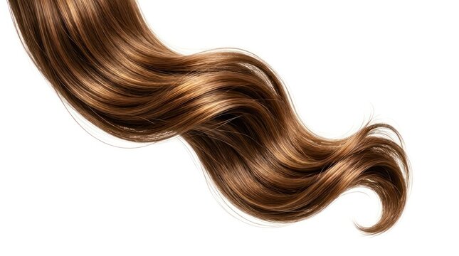 A long, wavy strand of brown hair, likely human, depicted in a flowing, curling motion against a white background.