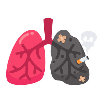Smoking Damage Lungs Graphic Illustration of Healthy Lung and Diseased Lung with Cigarette