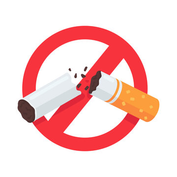 Quit Smoking Symbol Broken Cigarette Inside Red Prohibition Sign No Tobacco Consumption