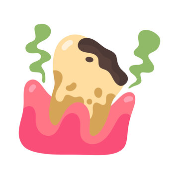 Dental Trouble Caries Tooth with Gum Inflammation Causing Foul Breath Cartoon Style