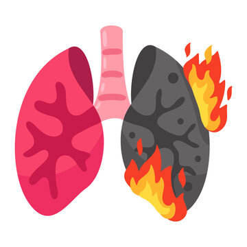 Damaged Human Lungs Illustration with Burning Inflammation, Smoking Effects and Cancer Signs
