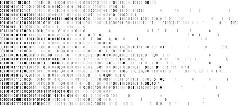 Monochrome digital technology surface with binary code symbols. Vector vertical streams. Software and programming. Network system layout, interface presentation and futuristic background design