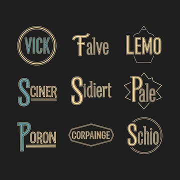 Collection of vintage logos and typography designs.