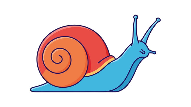 Cute Blue Snail with Orange and Red Shell, Cartoon Style, Isolated on White Background