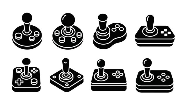 Retro Gaming Joysticks Collection: Vintage Video Game Controllers Icons Set