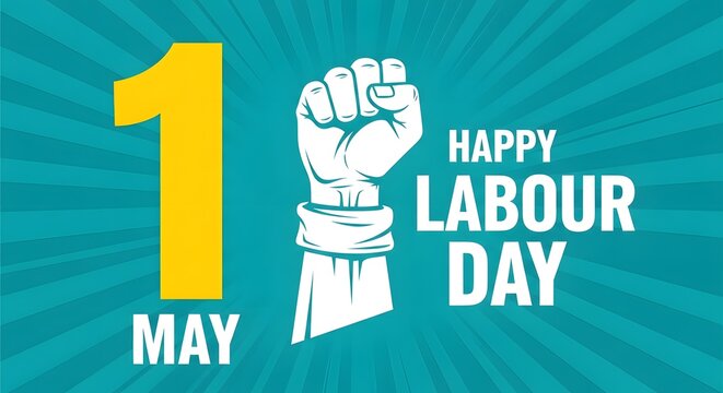 Happy labour day illustration with raised fist and number one