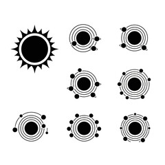 Solar System Icons: Sun and Planets Orbiting Celestial Bodies © Punduh