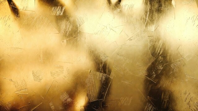 Scratched gold metal surface showing scuffs and reflections in closeup
