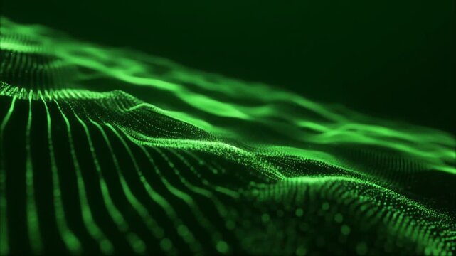Abstract Green Particle Wave Moving in Digital Space
