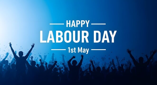 Happy labour day celebration with crowd silhouette